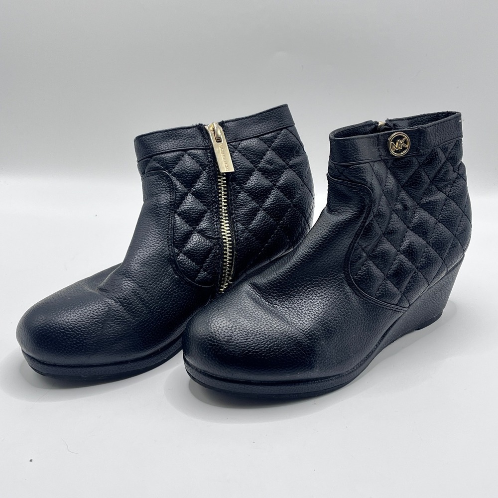 Girls Michael Kors Cate Galy Black Quilted Wedge Ankle Boots Kids Size 3M